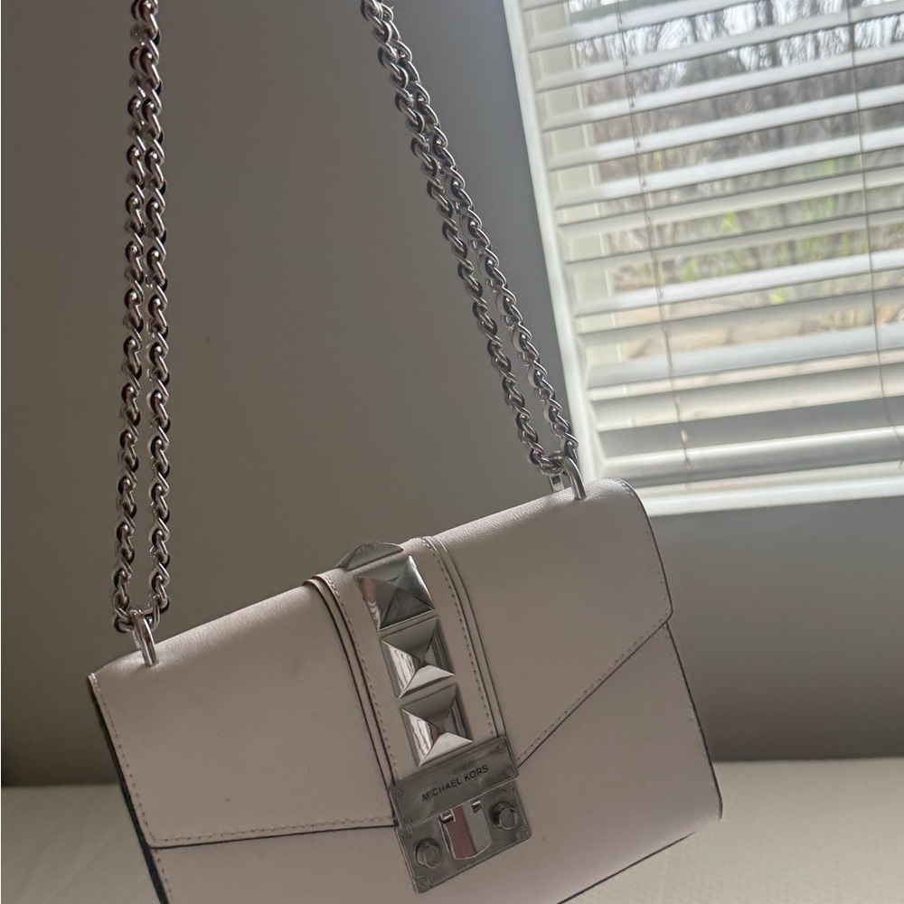 Michael Kors Cream Crossbody Bag with Silver Accents